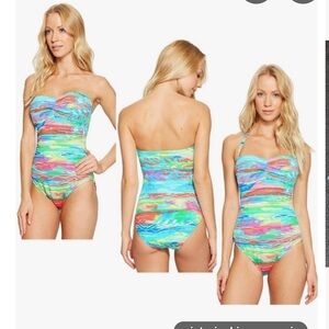 Lauren Ralph Lauren Ikat watercolor striped bandeau Mio One Piece Swimsuit 12